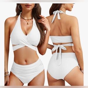 Elegant White Halter Bikini Set